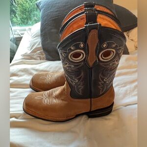 MEN'S WESTERN RODEO COWBOY BOOTS LEATHER SQUARE TOE HAZEL BOTA AVELLANA  945